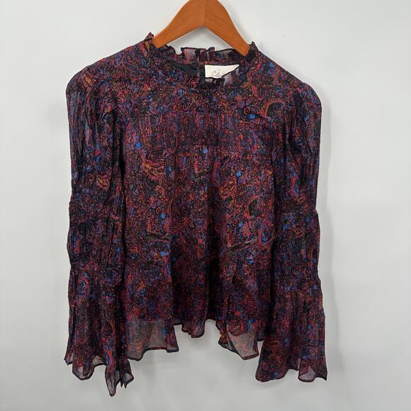 CLEOBELLA NWT Evereve Ines Bell Sleeve Ruffle Hem Blouse // M - Picture 4 of 15